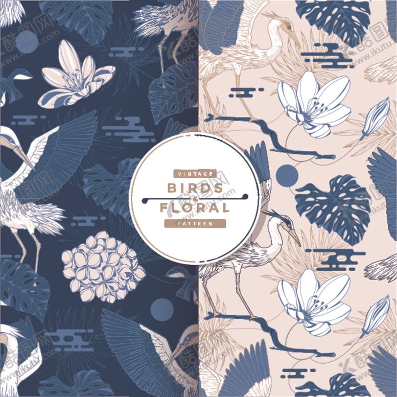 编号：70021310051517301851【酷图网】源文件下载-中式蓝白花鸟图案设计素材