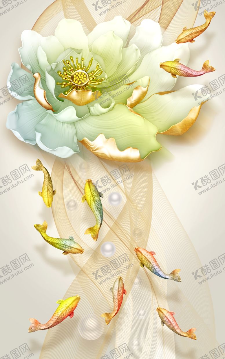 编号：76273810281011028908【酷图网】源文件下载-新中式荷花九鱼图装饰画