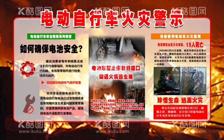 编号：46810412191416519825【酷图网】源文件下载-电动自行车火灾警示