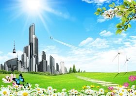 蓝天白云草地素材彩背景图