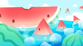 夏日西瓜泳池欢乐场景