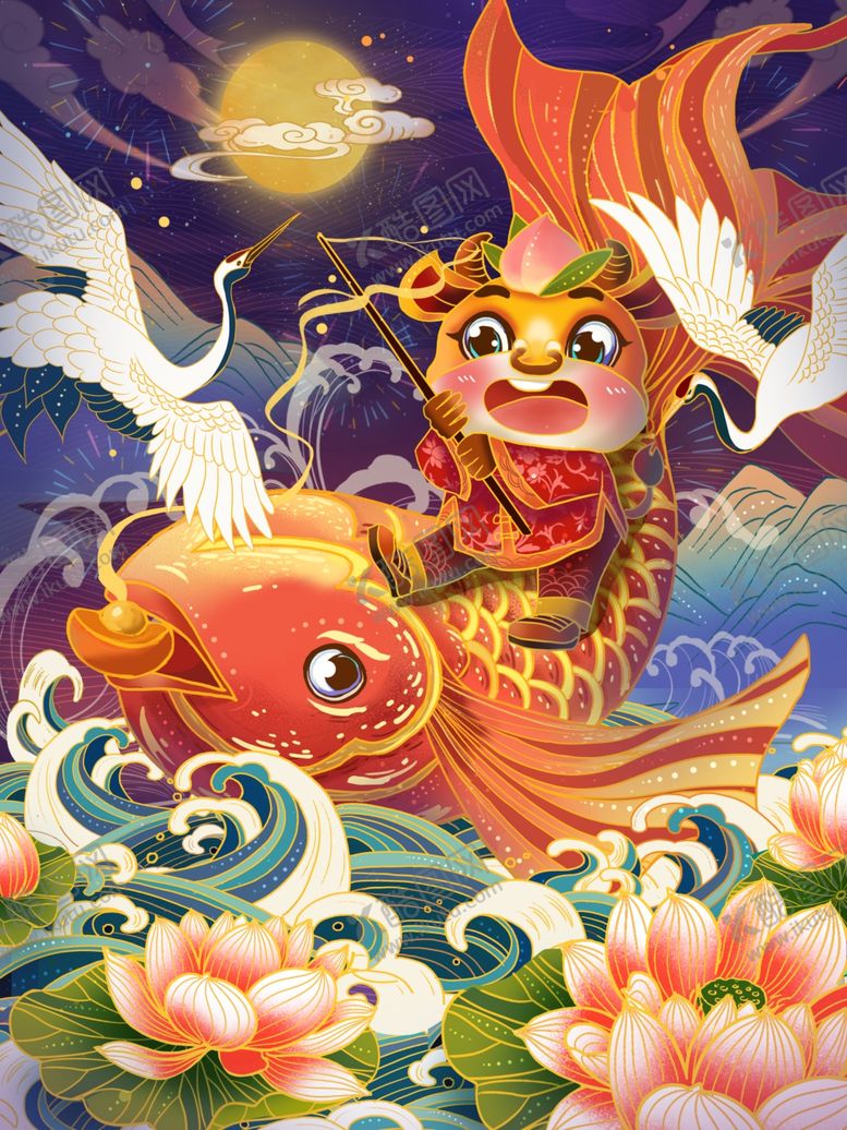 编号：29718209290546247267【酷图网】源文件下载-牛年手绘风之年年有鱼