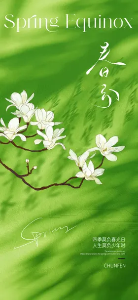 春分节气海报二十四玉兰花地产花朵