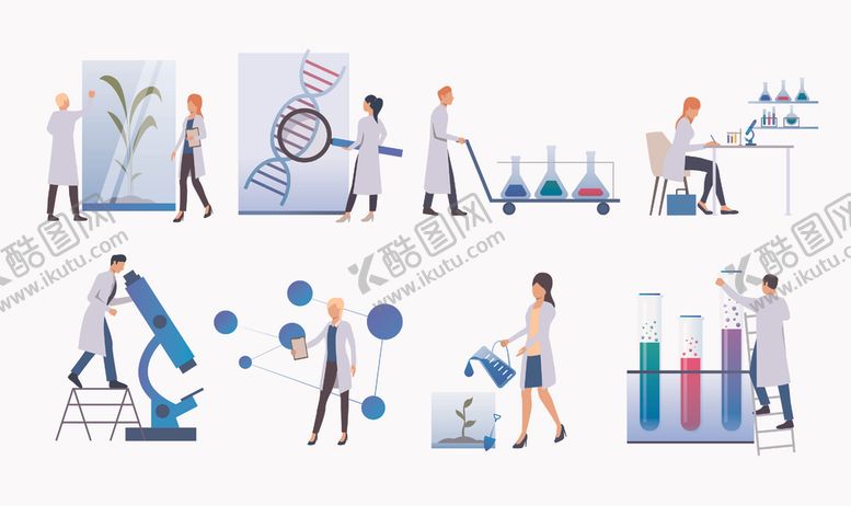 编号：48354210302212452530【酷图网】源文件下载-扁平化科学家实验室主题插画