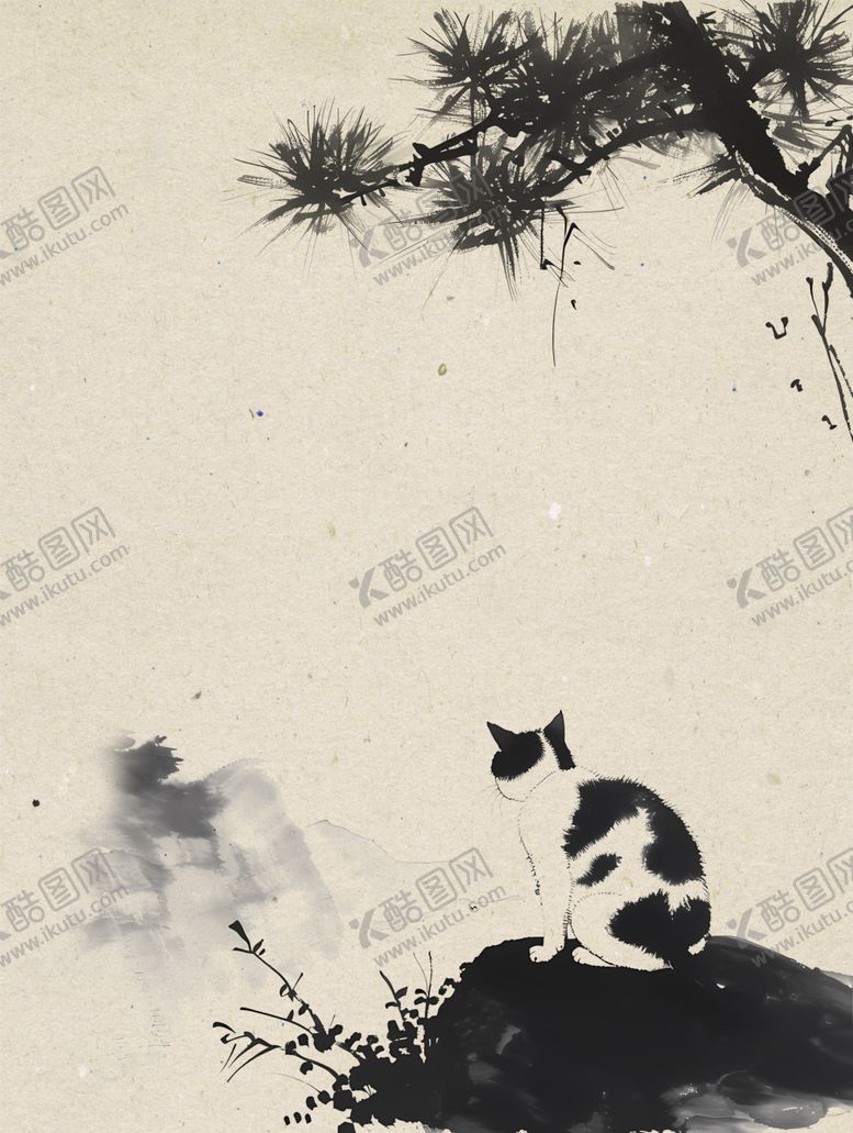 编号：99018001250417559236【酷图网】源文件下载-猫咪水墨画