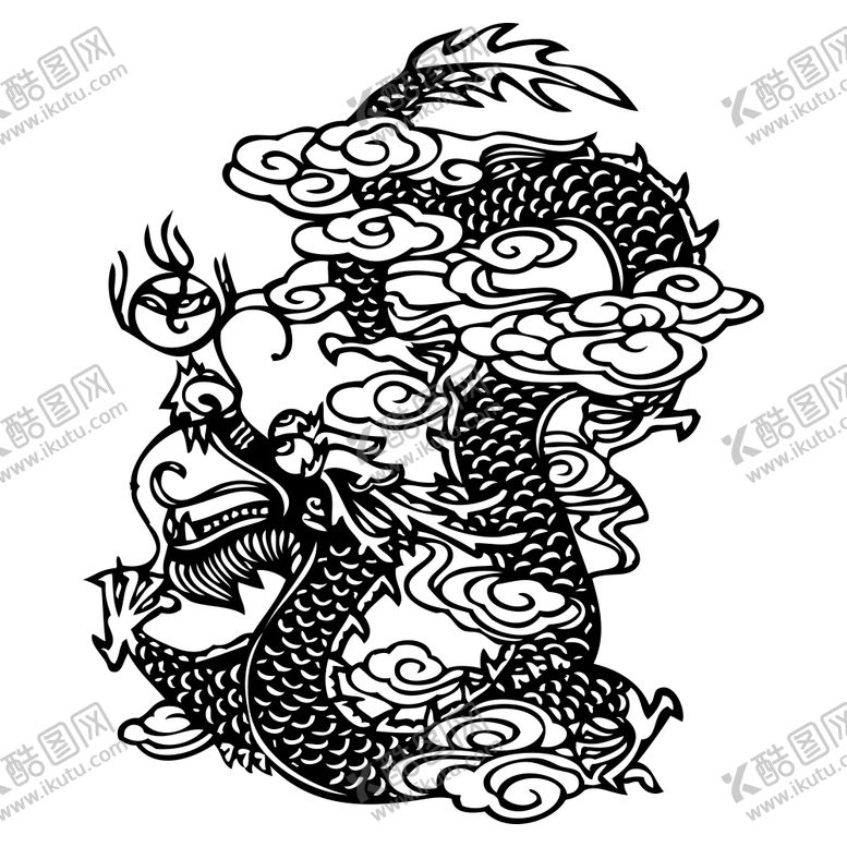 龙纹线条PS分层文件黑白底