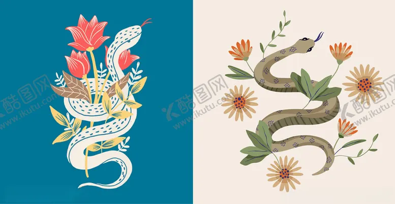 编号：21393301282159399602【酷图网】源文件下载-蛇年2025新年春节插画海报