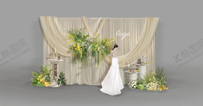 编号：26133211241320084565【酷图网】源文件下载-香槟色布幔白绿黄色迎宾区
