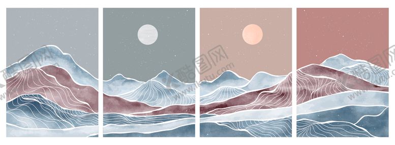 编号：29720209201656021841【酷图网】源文件下载-简约海浪日出风景插画