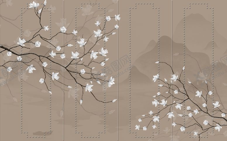 编号：11640709231456064823【酷图网】源文件下载-花鸟画手绘花鸟背景墙