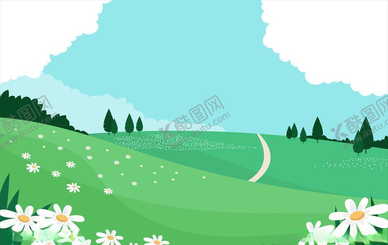 自然风景樱花花丛花朵花卉小清新绿色