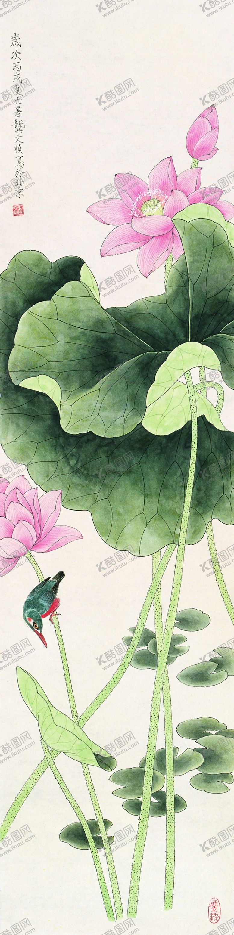 编号：47209109201816026418【酷图网】源文件下载-花鸟画荷花小鸟玄关图