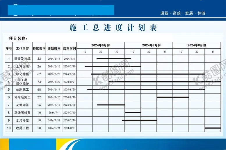 编号：44657102090823432506【酷图网】源文件下载-施工总进度计划表