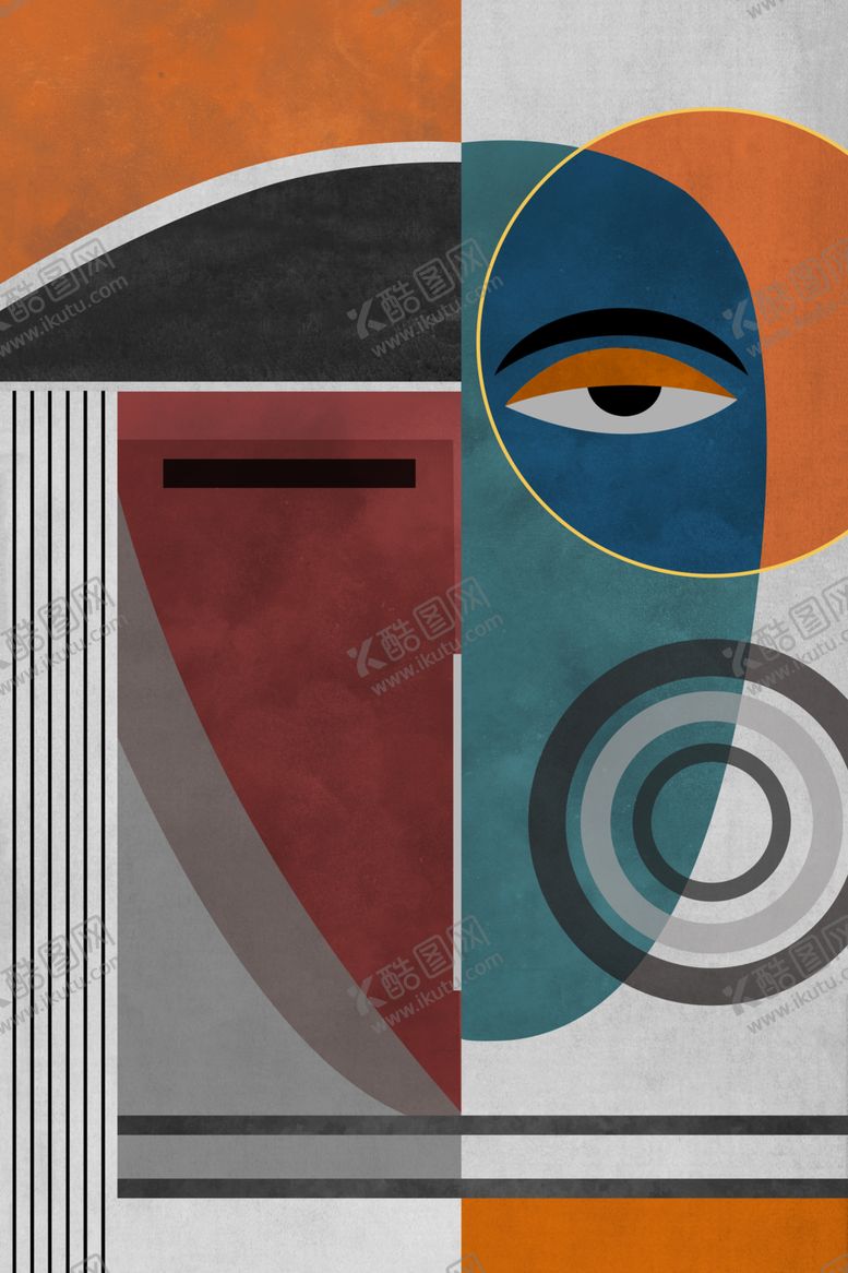 编号：44573010020157581148【酷图网】源文件下载-新中式几何抽象人物眼镜装饰画