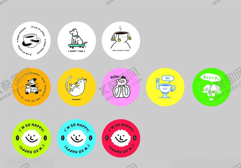 编号：89672811021252263751【酷图网】源文件下载-多彩卡通圆形图标集合