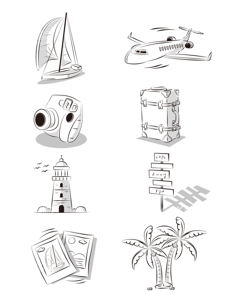 编号：50992712091732157675【酷图网】源文件下载-矢量旅行手帐线稿元素