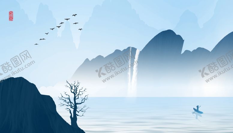 编号：51370009242232042849【酷图网】源文件下载-水墨山水小船背景墙