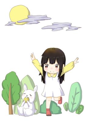樱花树下的女孩和兔子