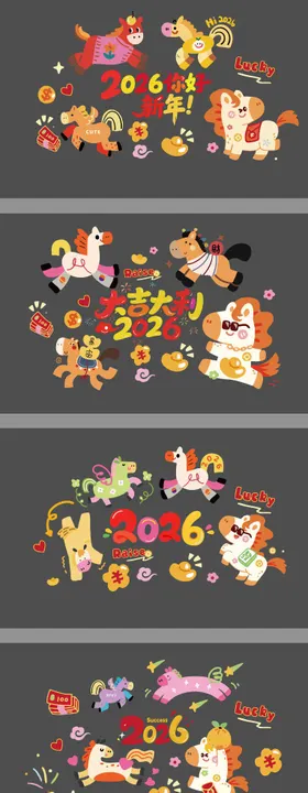 卡通马新年玻璃贴