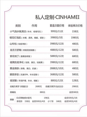 价目表私人定制