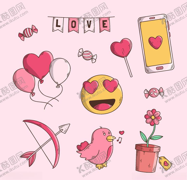 编号：44045610020318412266【酷图网】源文件下载-情人节元素