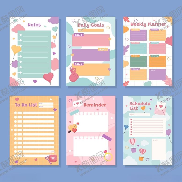 编号：13108011191256066132【酷图网】源文件下载-多彩可爱风便签纸设计模板