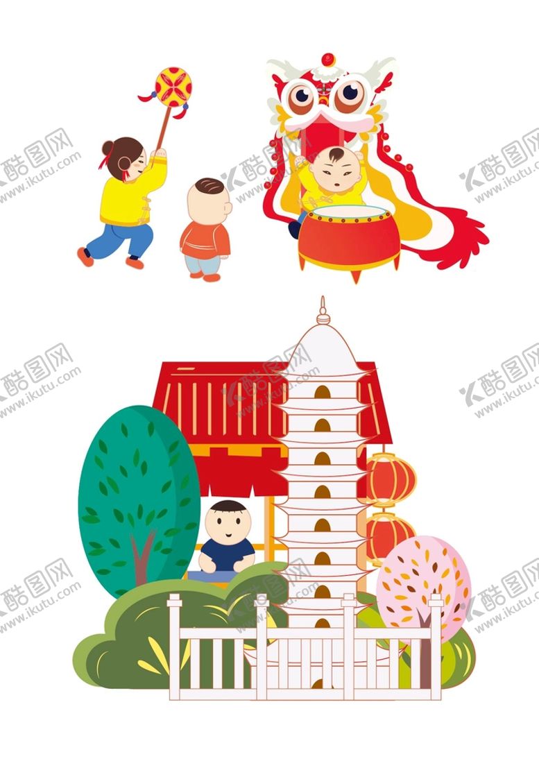 编号：13654709141429456814【酷图网】源文件下载-传统节日庙会场景卡通插画