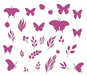紫色蝴蝶与植物剪影图案