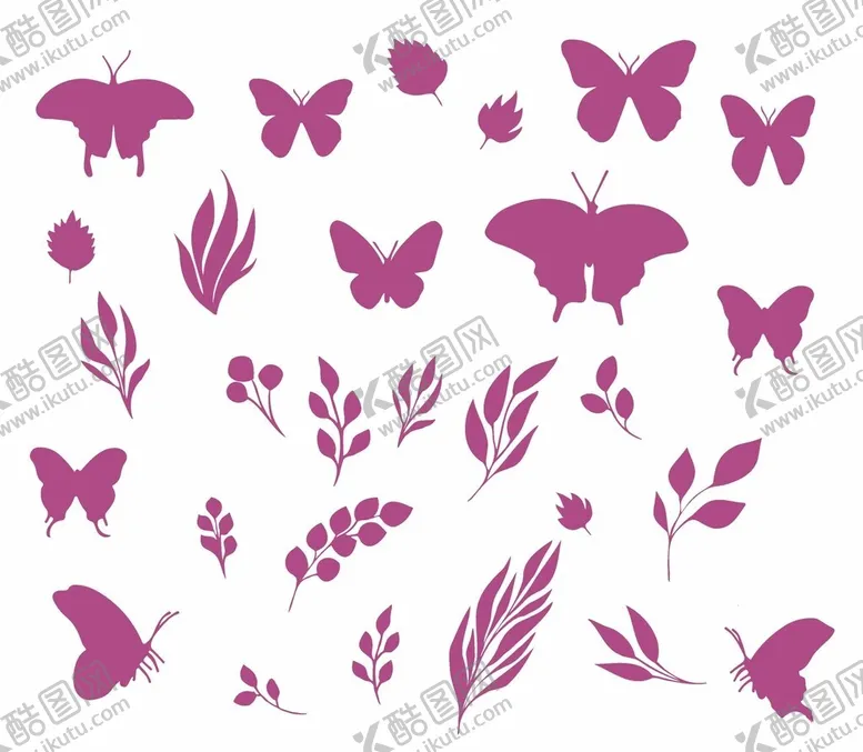 编号：13726504212319018243【酷图网】源文件下载-紫色蝴蝶与植物剪影图案