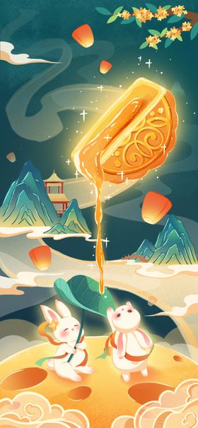 中秋节海报插画插画吊旗背景
