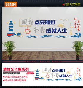 矢量图书馆校园文化墙