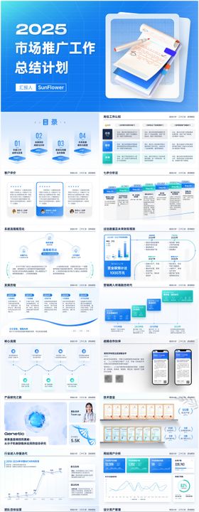 活力蓝百页稳重年终总结晋升汇报PPT