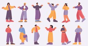 多样姿态的欢乐人群