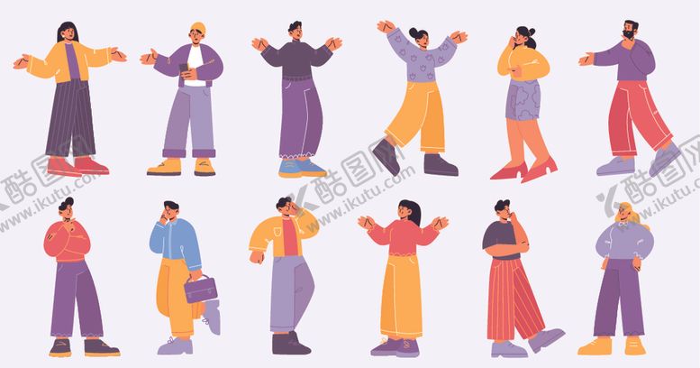 编号：42724010311640559872【酷图网】源文件下载-多样姿态的欢乐人群