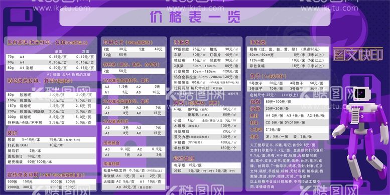 编号：82807212220308272939【酷图网】源文件下载-价格表 图文