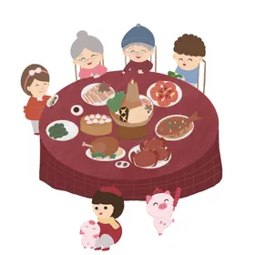 新年卡通画小过传统习俗