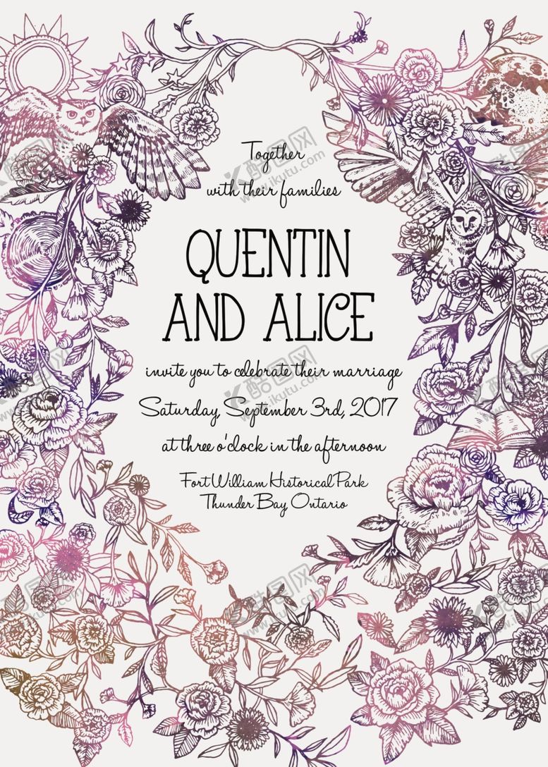 编号：10518410020624343380【酷图网】源文件下载-小清新水彩邀请函设计