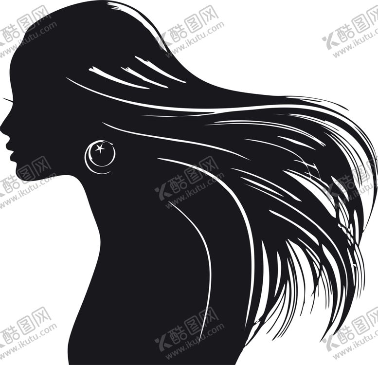 编号：82187310261911412134【酷图网】源文件下载-女孩飘逸发型头像剪影