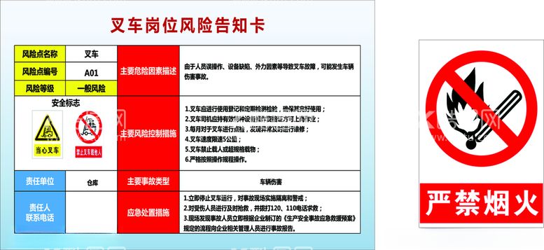 编号：46117503181235049257【酷图网】源文件下载-叉车安全风险告知卡严禁烟火