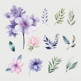 手绘清新花卉与叶片图案