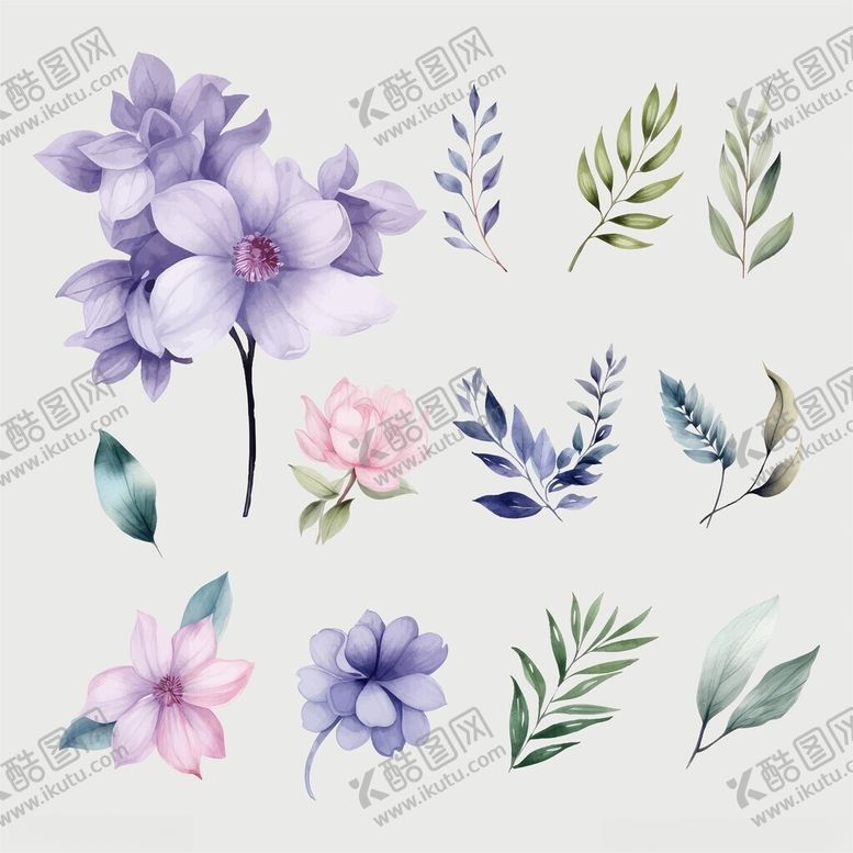 编号：87147711150030401058【酷图网】源文件下载-手绘清新花卉与叶片图案