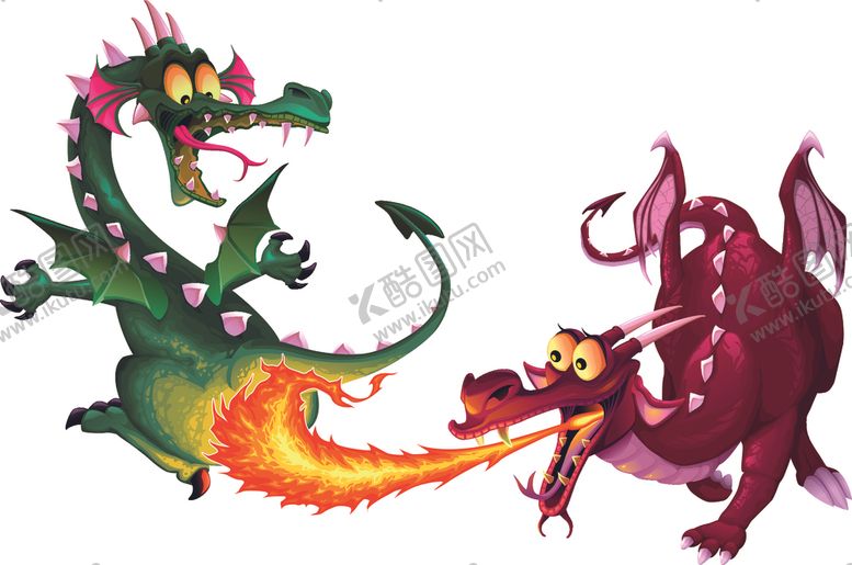 编号：69070310040958434969【酷图网】源文件下载-2个卡通玩耍的西方龙矢量素材