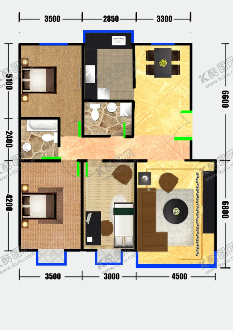编号：79845609131126461586【酷图网】源文件下载-彩平户型图商业住宅清新平面