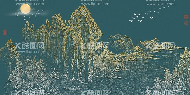 编号：59367109172108233270【酷图网】源文件下载-金色山水装饰画