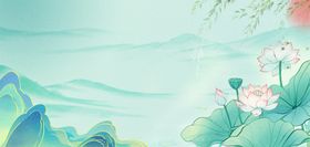 立夏荷花绿色中国风背景