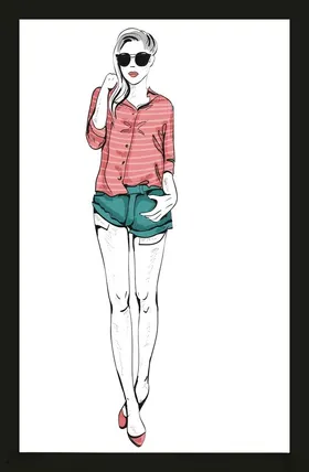 手绘时装模特卡通女孩摩登女郎尚女孩