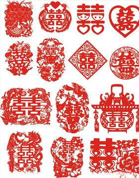 矢量中式图案春节素材双喜
