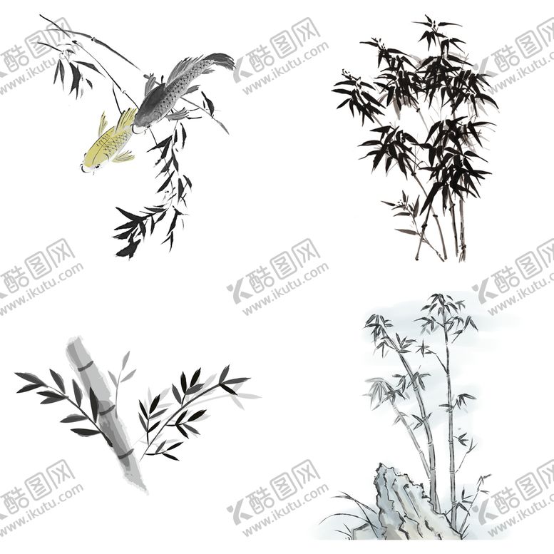 编号：83490109221048034618【酷图网】源文件下载-黑色水墨山水水墨竹子竹叶
