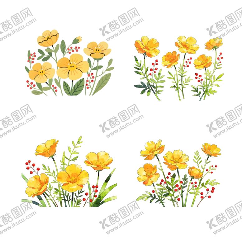 编号：88168004031211153365【酷图网】源文件下载-手绘黄色花卉图案集合