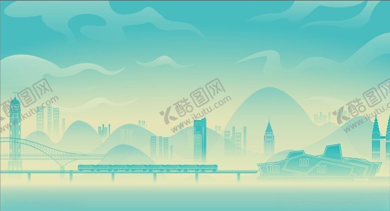 编号：45562101131658138441【酷图网】源文件下载-蓝黄色渐变重庆山城主题背景板画